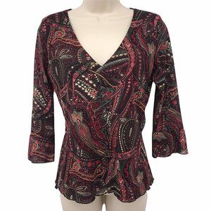 Agenda paisley Print V Neck Blouse S